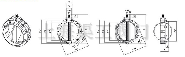 BL1F氣動單法蘭粉體蝶閥外形尺寸圖